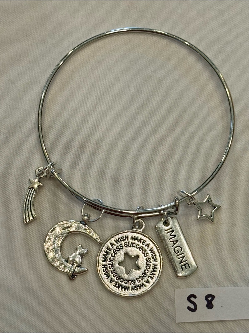 S8 Wish Moon Star Cat Imagine Charm Bangle Bracelet